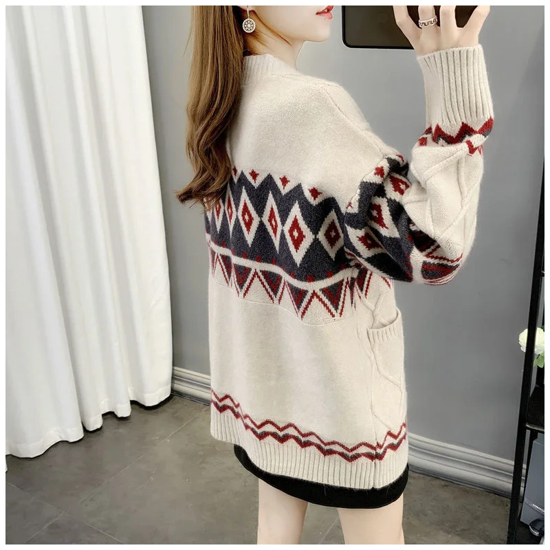 Новинка 2025 года свитер пальто женский свободный весенне-осенний жаккардовый