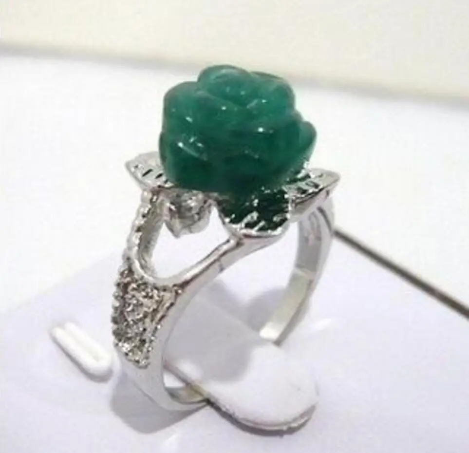 

Fashion jewelry Charming 10mm green jade flower ring (# 6,7,8,9)