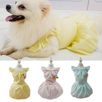 pet dress flower decor tight waist solid colors summer dog two legged clothes for outdoor