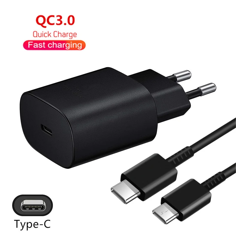 

10pcs 25W PD Fast Wall Charger For Samsung S21 S22 Ultra Note 20 10 Galaxy A50 A51 A52 A72 A73 A33 5G With C-C Type c Cable