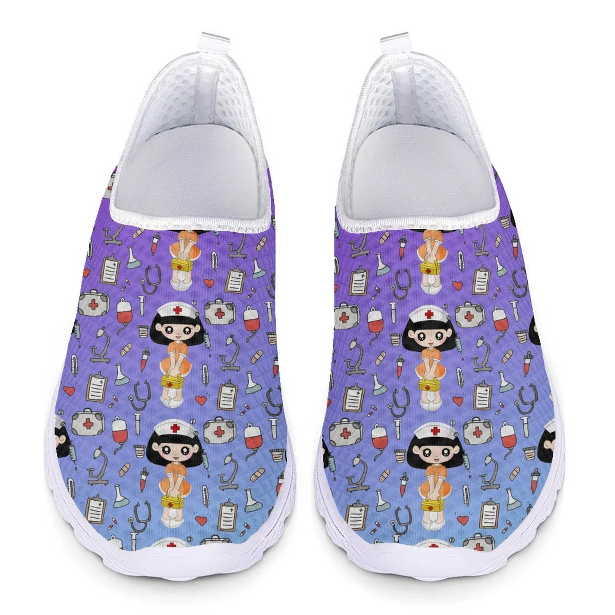 

Nopersonality Women's Flat Shoes Cute Cartoon Nurse Medical Supplies Pattern Design Mesh Shoes Casual Sports Comfortable Running