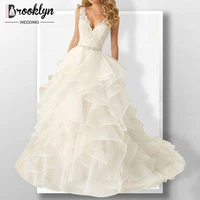 prom dresses vestido de noiva fashion applique ruffle wedding bridal wedding dresses sexy v neck low back floor length dresses