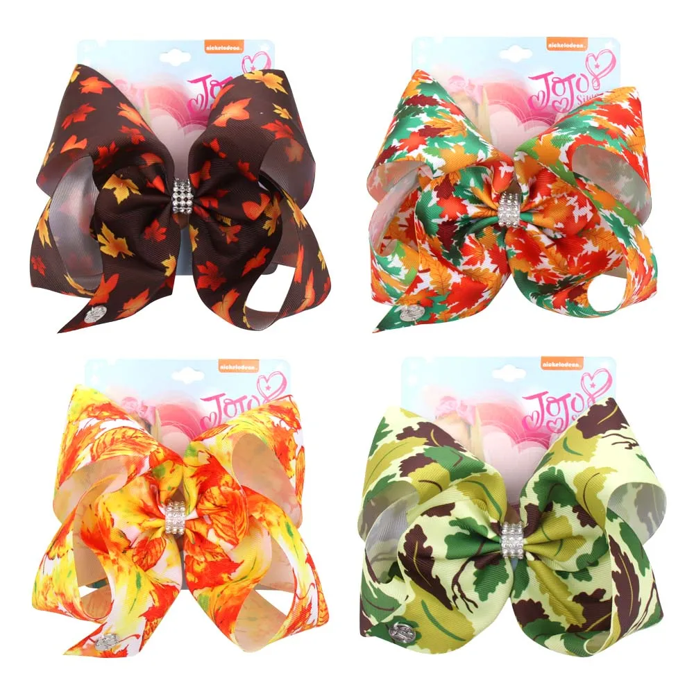 

CN 8" Large JoJo Bow Hair Bow For Girls Handmade Printed Cartoon Hair Bows Rainbow Horse Girls Rhinestone Hair Accessories