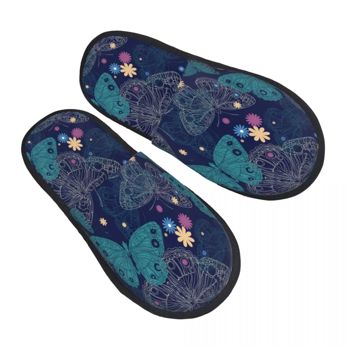 Beautiful Butterfly Navy Blue Warm Soft Shoes Home Footwear 
