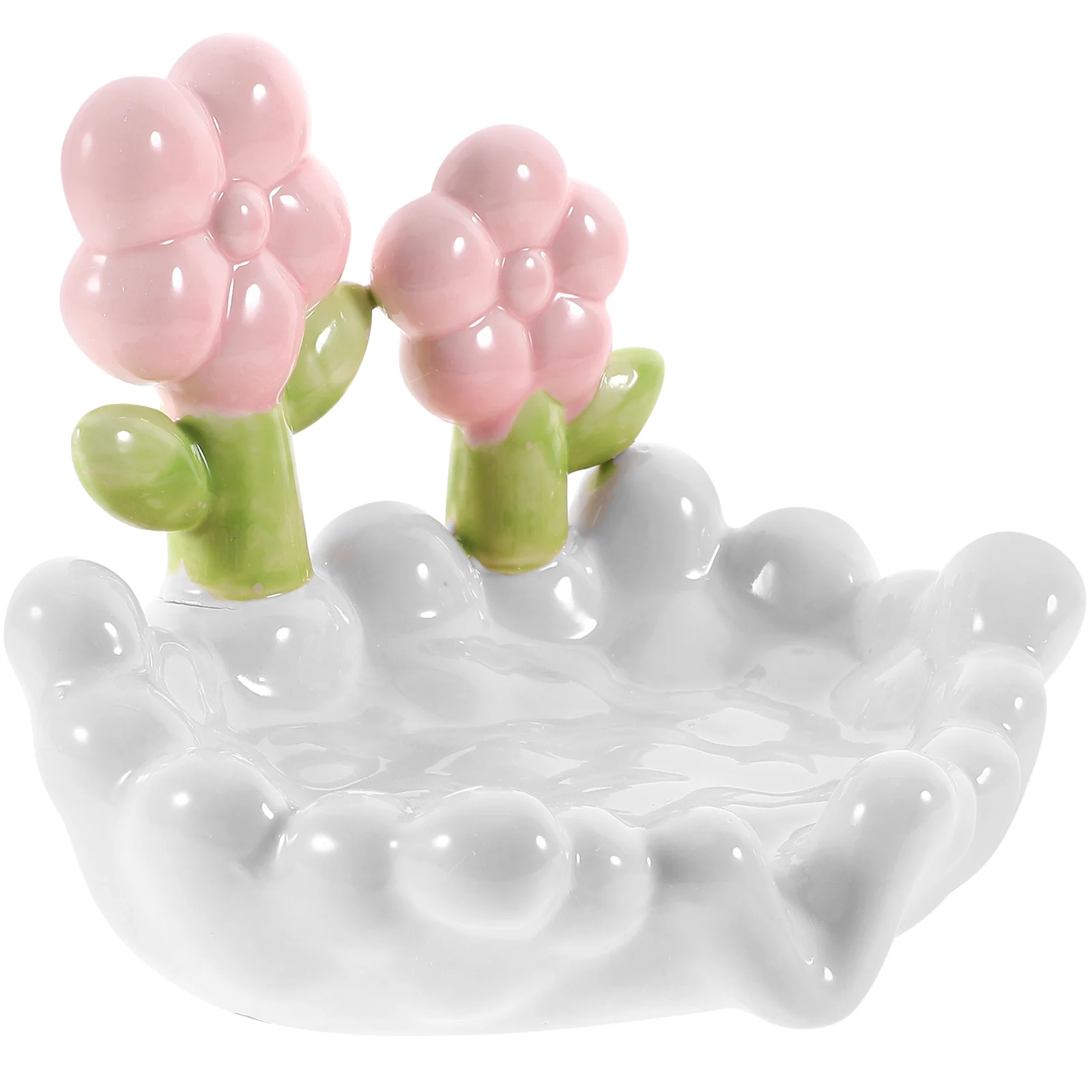 

Small Soap Holder Bathroom Dish Decorative Lovely Tray Container Ceramic Flower Case Ceramics Draining Holders