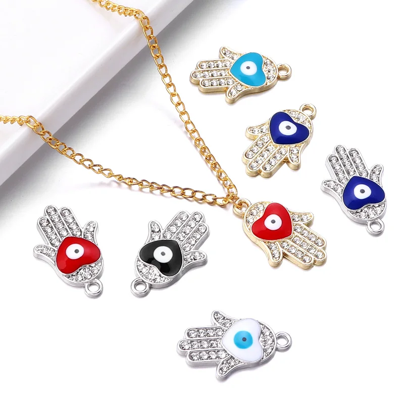 

10Pcs/Lot Evil Eye Alloy Palm Pendants 24x14mm Drip oil With Drilling Charm For Jewelry Making DIY Necklace Accessories