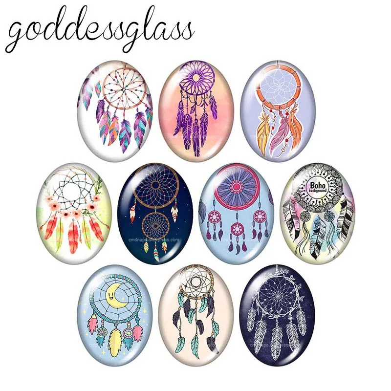 

New Beauty Feather Dreamcatcher 10pcs photo Oval glass cabochon 10pcs 13x18m/18x25mm flat back DIY Jewelry Making findings