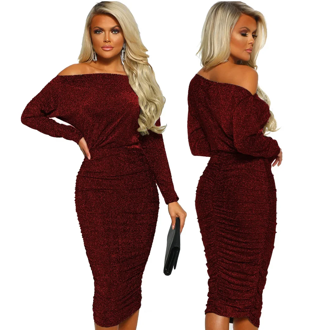 Модное стеганое женское платье с длинными рукавами и шнуровкой на плечах