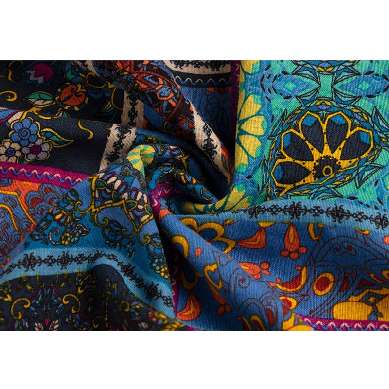 Cotton and Linen Velvet Hooded Winter Coat Jacket Women Floral Printed Loose Medium Length Fall Outfits Ey*