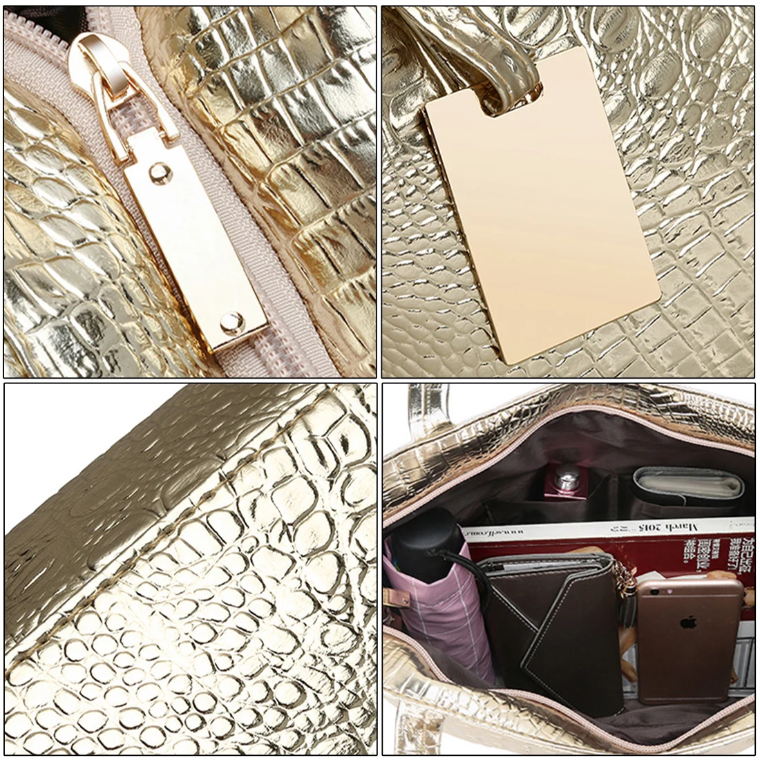 New Women Handbag PU Leather Shoulder Bag Lady Single Shopping Bags Large Capacity Casual Tote Bolsas Silver Gold Color Handbags