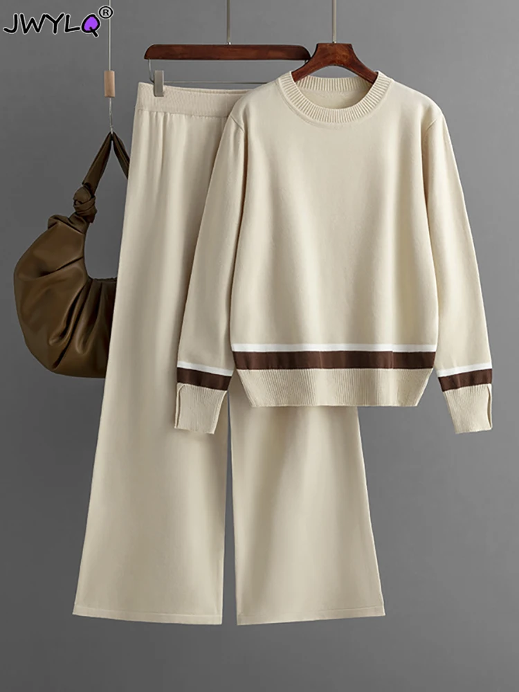 Женский спортивный костюм в полоску теплый свитер и брюки с широкими штанинами