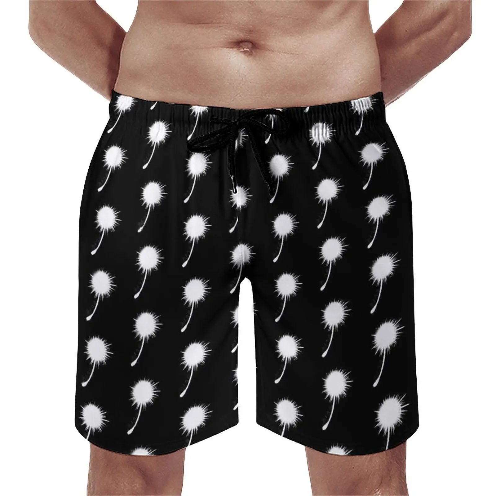 

Board Shorts Dandelion Wish Casual Swimming Trunks Black White Males Comfortable Surfing Quality Large Size Beach Short Pants