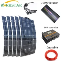 workstar 5100w flexible solar panels 12v solar charger for rvboat car 500w solar power beginner with 4000w pure sine inverter