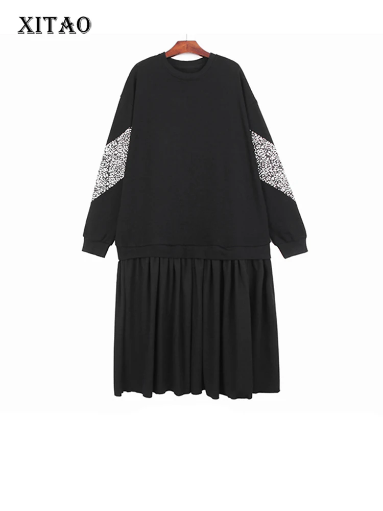 

XITAO платье-свитер из двух частей, модное свободное повседневное плиссированное платье с леопардовым принтом и длинным рукавом, WLD10152