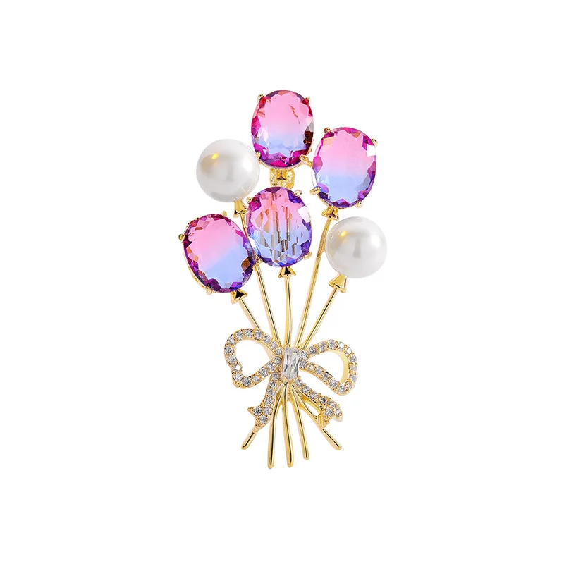 

Sky Luxury Jewelry High-End Brand Japanese and Korean Color Zircon Confession Balloon Brooch Exquisite Pin Corsage Gift