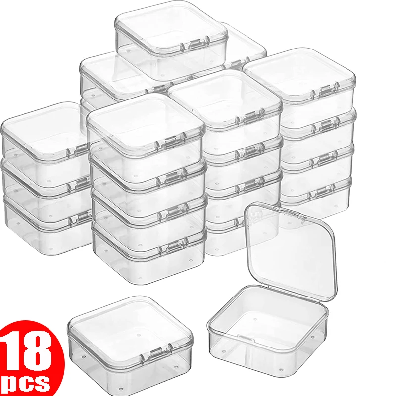 

18PCS Flip Seal Plastic Dustproof Storage Case Square Clamshell Transparent Box Jewelry Storage Jewelry Packag Display Container