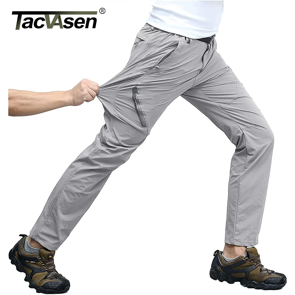 

TACVASEN Quick Dry Outdoor Hiking Pants Men Summer Lightweight Rip-stop Cargo Work Trousers Multi-Pockets Camping Fishing Pants