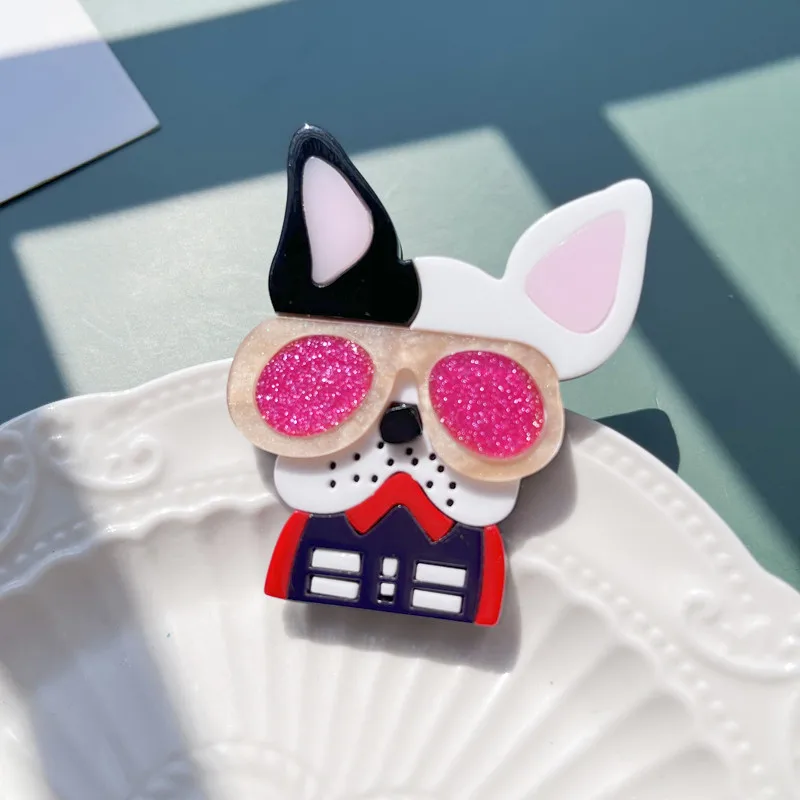 

Acrylic Cute Wear Glasses DJ Dog Brooches for Women Men Small Pet Rock Style Animal Party Casual Brooch Pin Gifts High Quality
