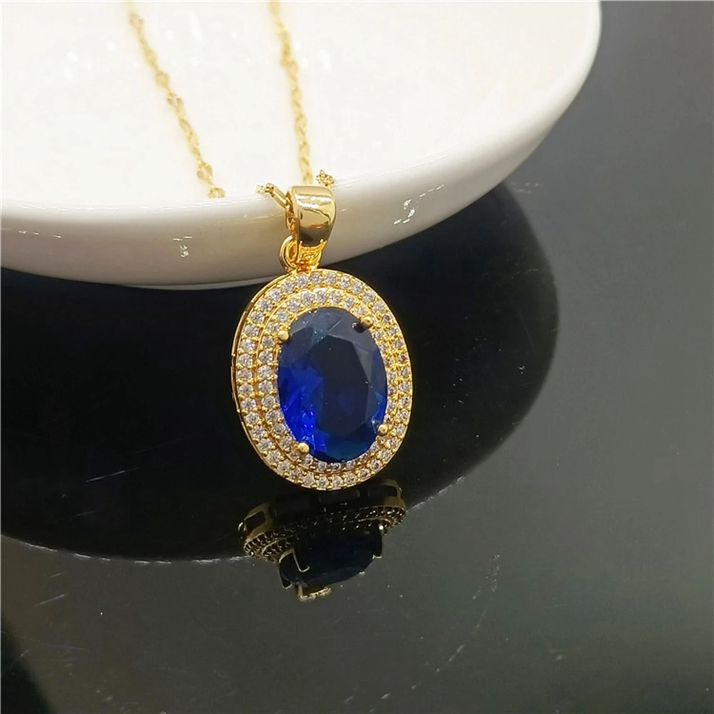 

Micro Inlaid Women Pendant Chain Necklace 18k Yellow Gold Filled Luxurious Oval Shaped Synthetic Zircon Fashionable Popular Fema