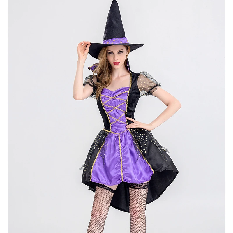 Multiple Carnival Halloween Lady Purple Elegant Witch Costume Cute Tuxedo Magic Sorceress Playsuit Cosplay Fancy Party Dress images - 6