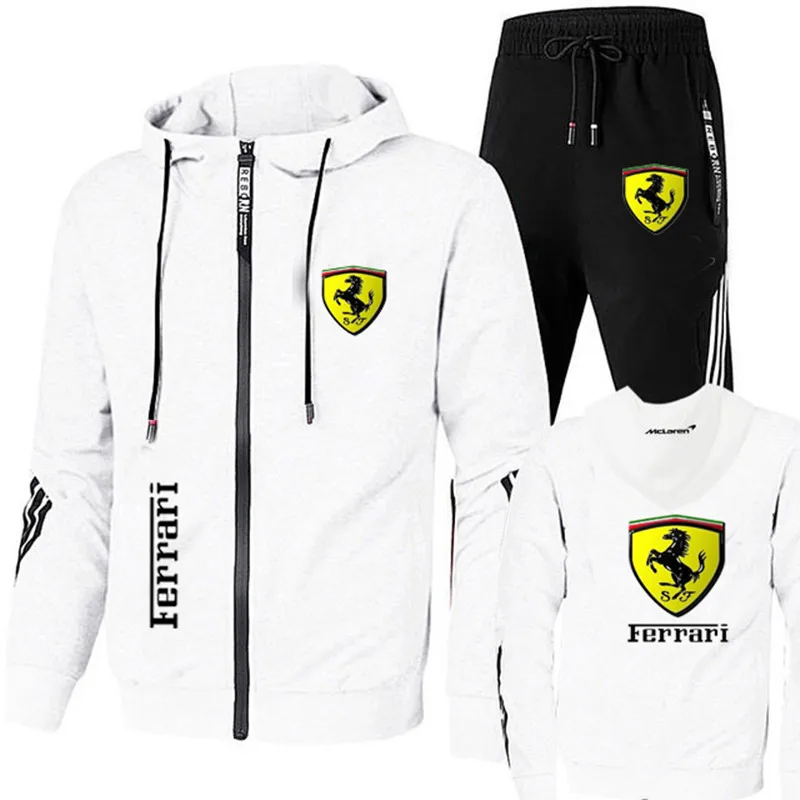

Новый мужской спортивный костюм с логотипом Ferrari car, Молодежная Спортивная одежда с воротником-стойкой для отдыха, спортивный костюм большо...