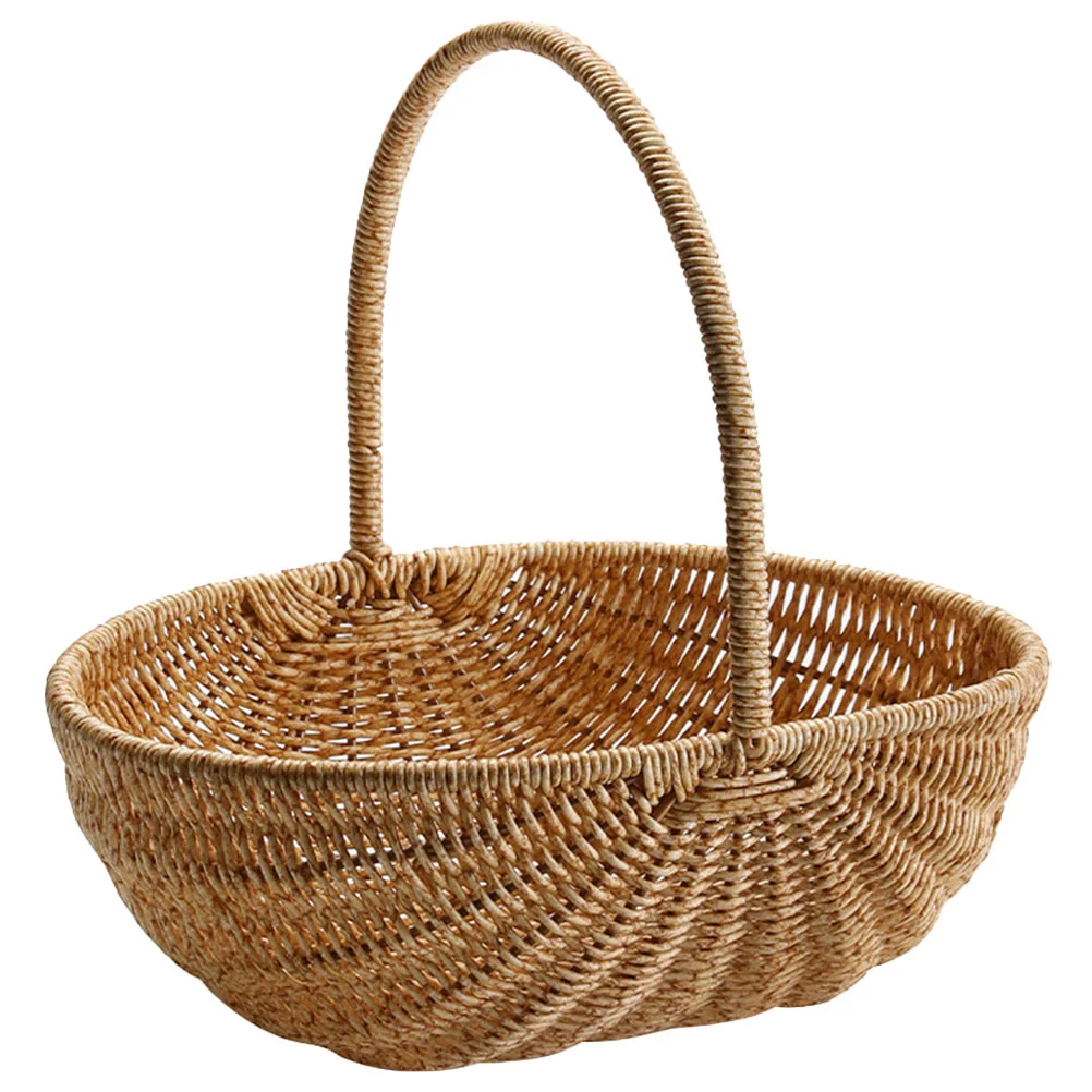 

Picking Basket Fruit Container Hand-made Vegetable Hand-woven Shopping Storage Breads Holder Snacks Serving Organizing Fruits