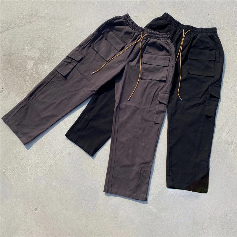 

Top Quality RHUDE Drawstring Cargo-Breasted High Street Cargo Pants Men 1:1 Washed RHUDE Joggers Overalls Loose Women Trousers