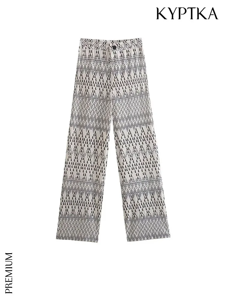 

KYPTKA Women Fashion Flowing Printed Pants Vintage High Waist Zipper Fly Female Trousers Mujer