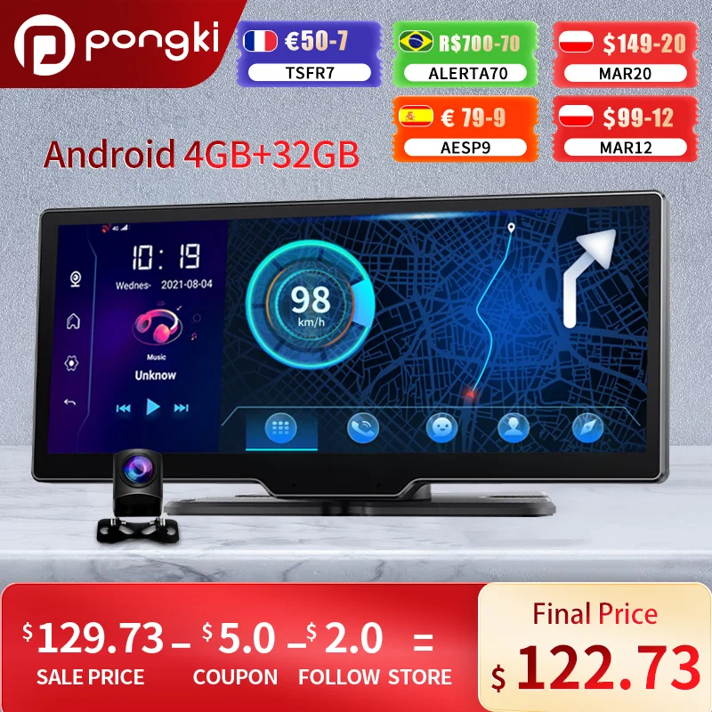 Автомобильный видеорегистратор Pongki Q98 Android 8 1 RAM4G ROM32G ADAS FHD 1080P GPS Google навигация