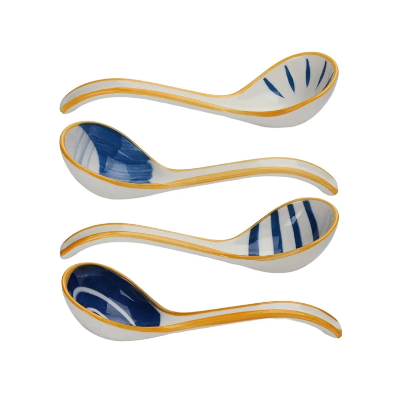 

2X Ceramics Soup Spoons Set Of Japanese Soup Spoon Long Handle Soup Spoons For Pho Ramen Noodles Wonton Dumpling Rice