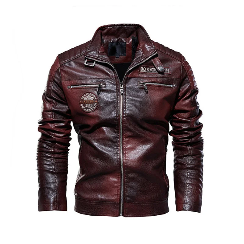 

Men's Leather Jacket New Embroidery Motorcycle Leather Jacket Slim Fit Male Outerwear Bomber Jacket Casual Fleece Men PU Coat
