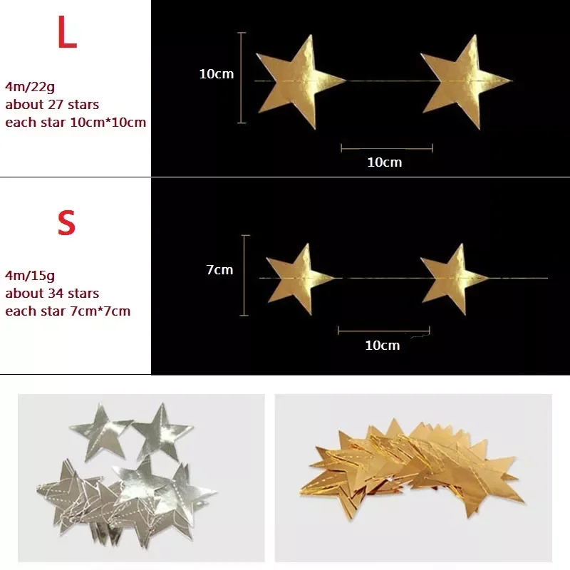 

Star Garland 7cm 10cm Paper Stars Streamer Glitter Bunting for Birthday Party Decoration Kids Room Decor Baby Shower Supplies