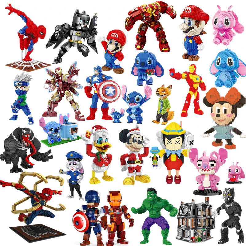 

72 Styles Stitch Hulk Spider-Man Building Blocks Avengers Hero Assembled Building Blocks Cartoon Animation Teaching Toys