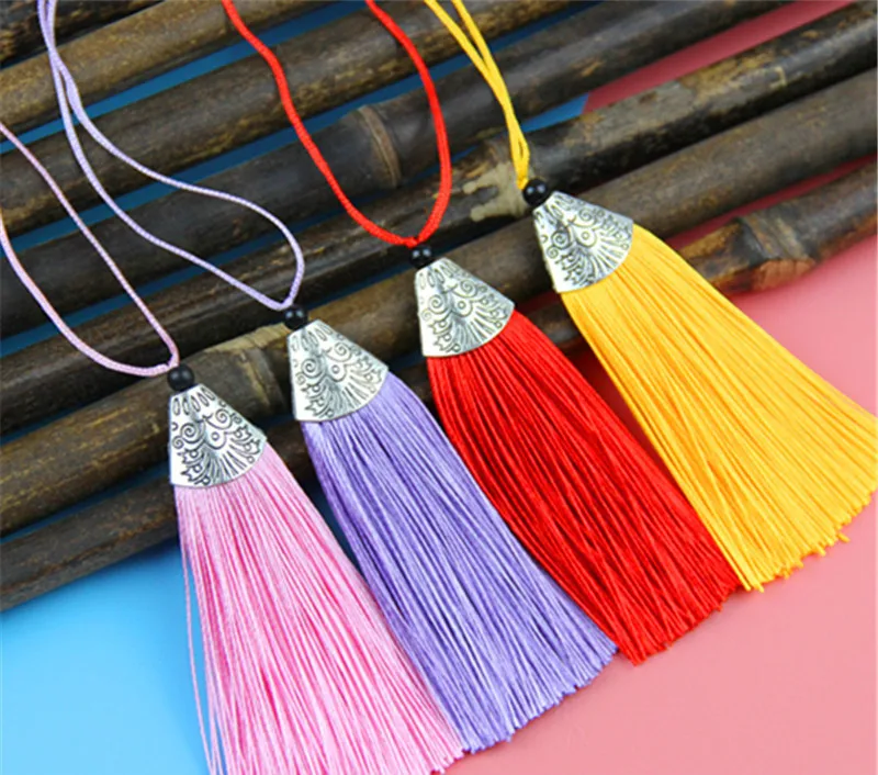 

27Colors 5Pcs/pack Creative Alloy Fish Mouth Tassel Spike Polyester Thread Vertical Flat Metal Cap Small Tassel Sachet Pendant