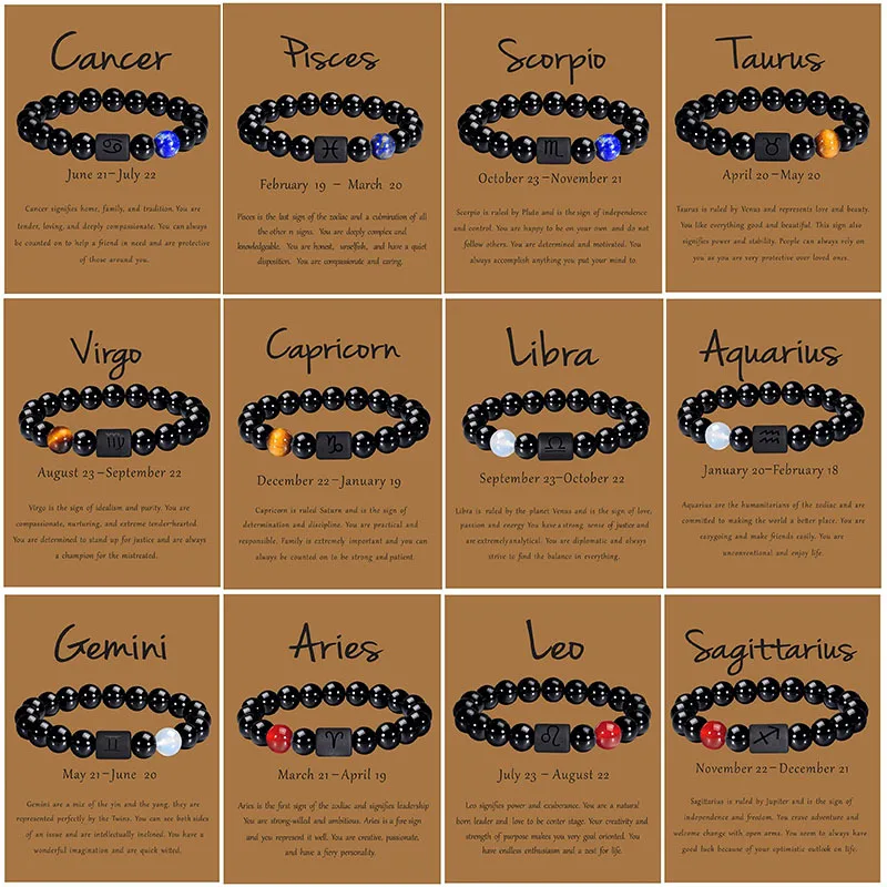 European and American fashion twelve constellations beaded bracelet beautiful ore tiger eye stone men's bracelet handmade gift