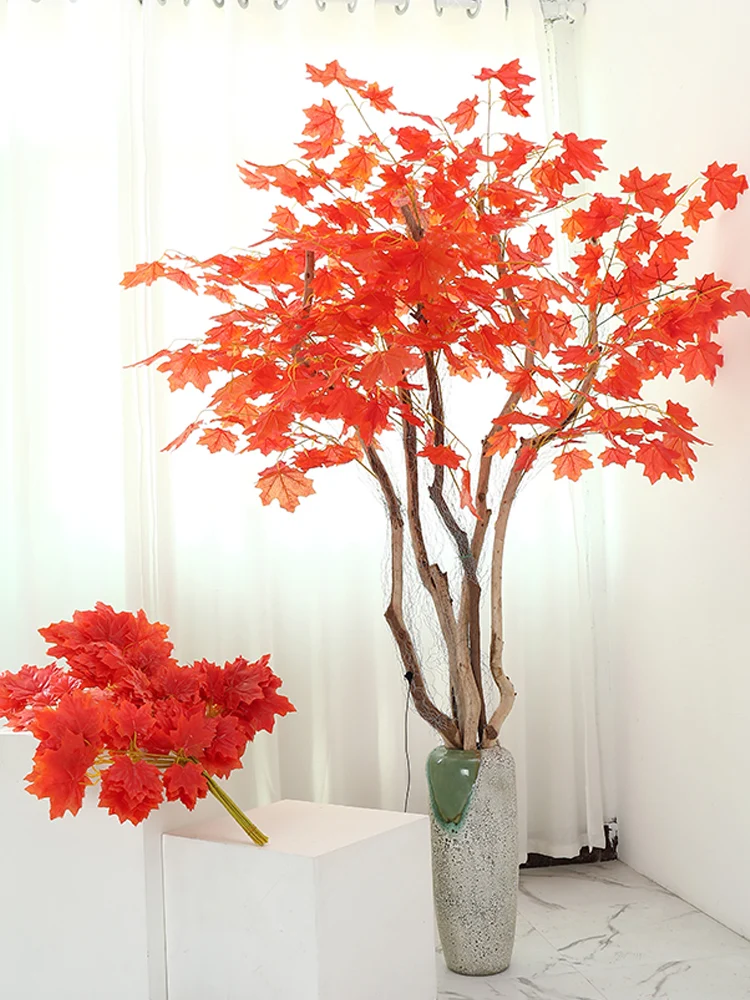 12 шт./лот огнестойкие искусственные красные кленовые листья ветви шелк Осенний