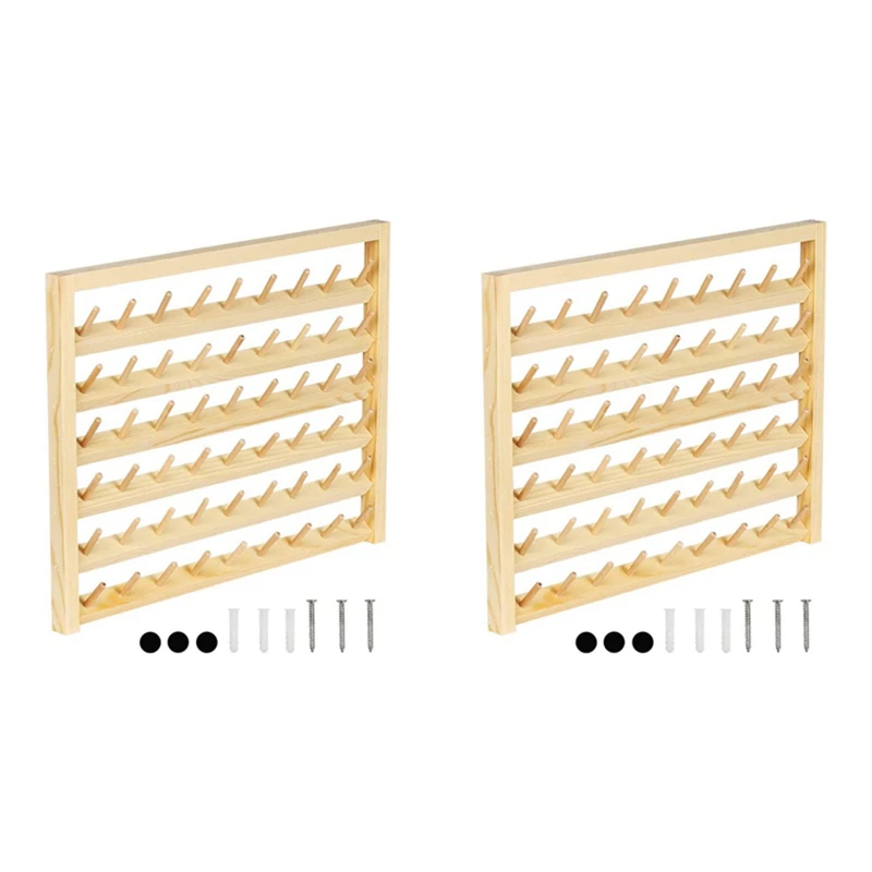 

2PCS 54 Spools Wooden Thread Holder Wall Mount Thread Storage Organizer For Sewing,Braiding And Embroidery