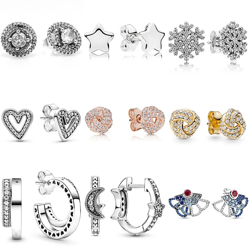 

925 Sterling Silver Earrings Diy Sparkling Snowflake Pavé Double Hoop Crystal Earrings For Women Wedding Party Jewelry Gift