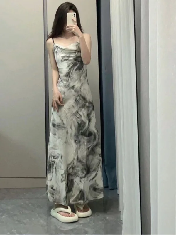 Платье на бретельках в китайском стиле Элегантное летнее новое платье с открытой