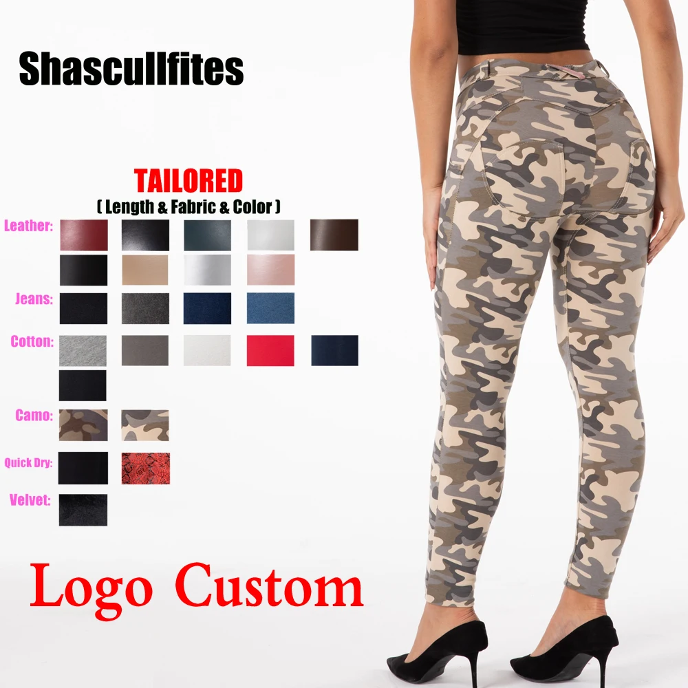 Shascullfites Tailored Camo Cargo Pants Elastic Military Army Combat Camouflage Long Leggings Slim Push Up Pants