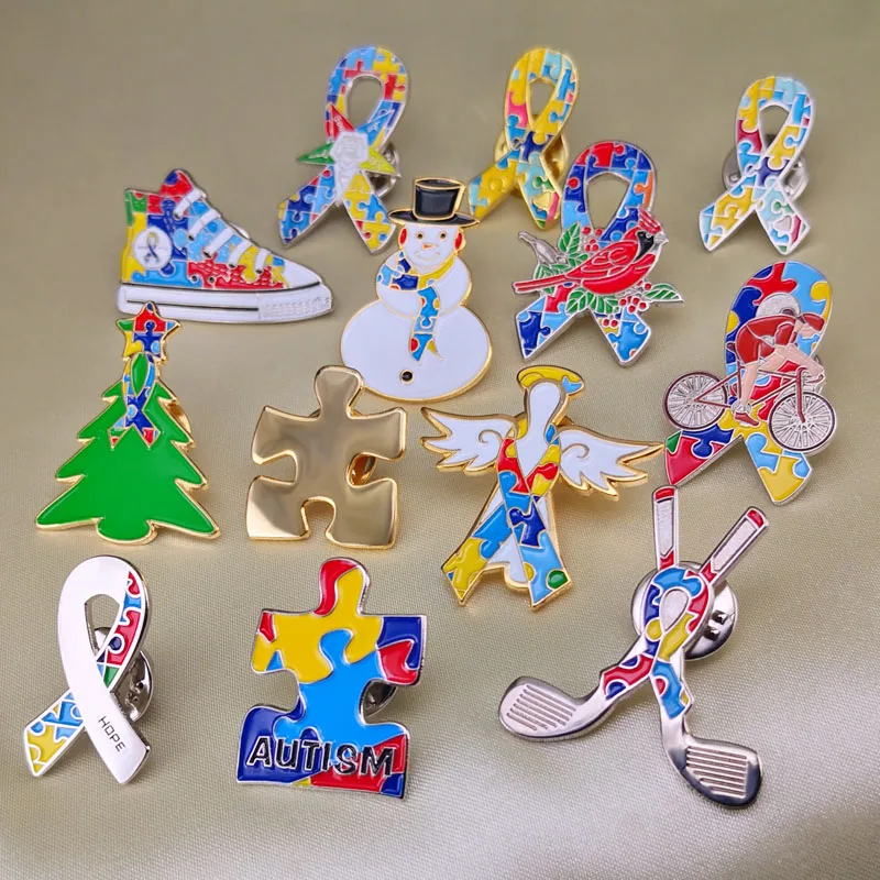 

Autism Awareness Eastern Star Golf Clubs Christmas Tree Snowman Cardinal Bird Heart Hope Angel Jigsaw Puzzle Ribbon Lapel Pins