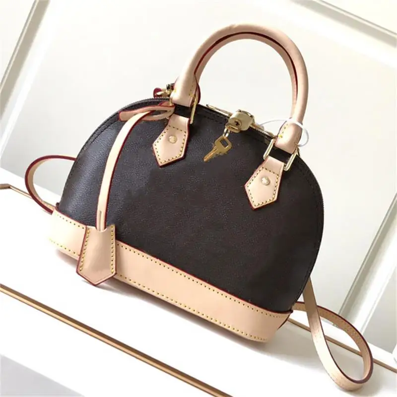 

Alma BB Shell Bag luxury Designer Tote Handbags Women Shoulder Bags With Key Lock Crossbody Bag Flower Patent Leather Purse Size