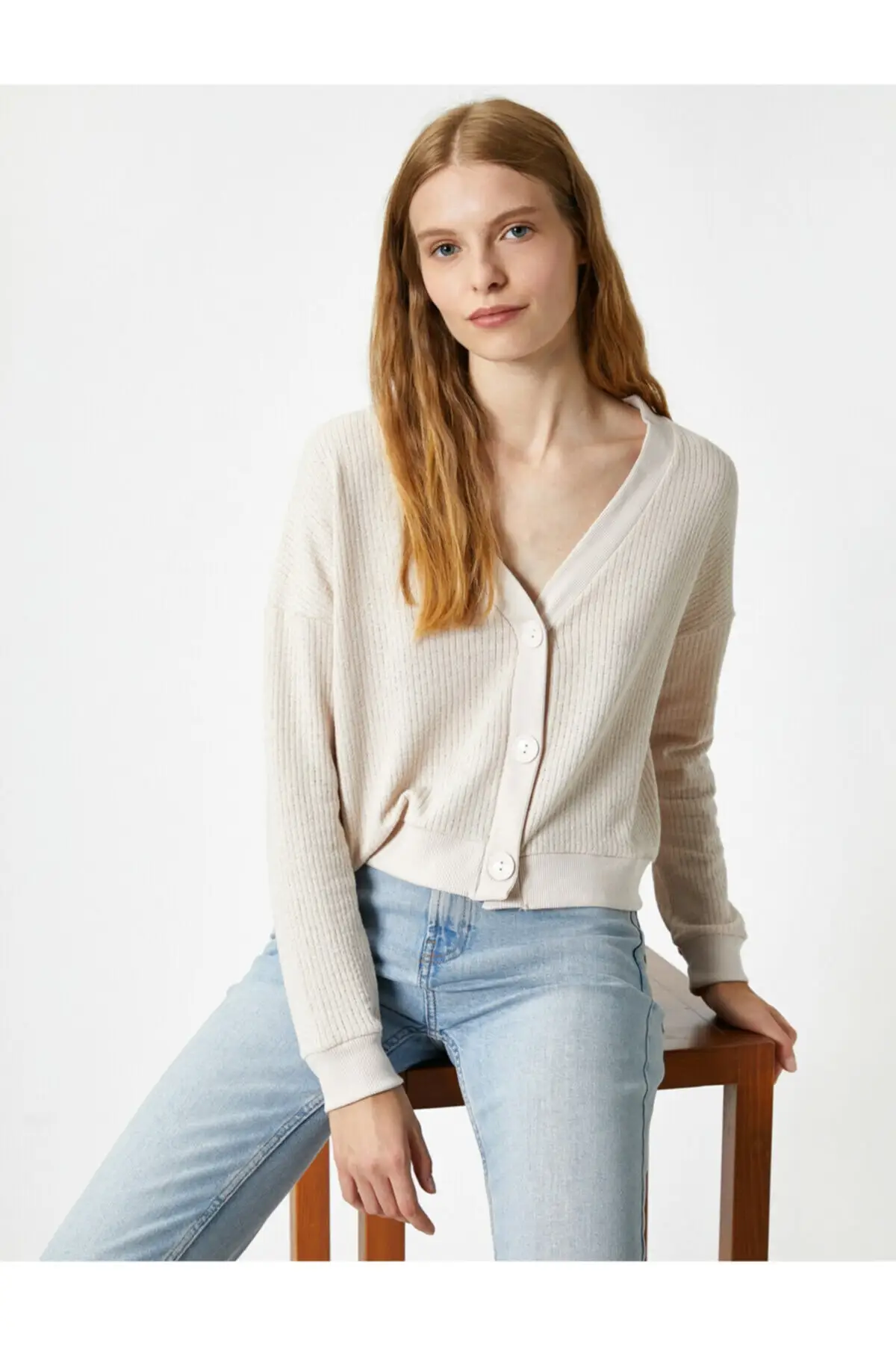 

Women's Cardigan Ecru Long Sleeve Buttoned Casual Knitted Quality Fashion Cardigan Sweater Sweater Sweater Jumper