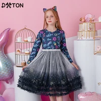 dxton long sleeve girls dress winter cartoon children dress patchwork kids birthday party clothing girls princess tutu dresses