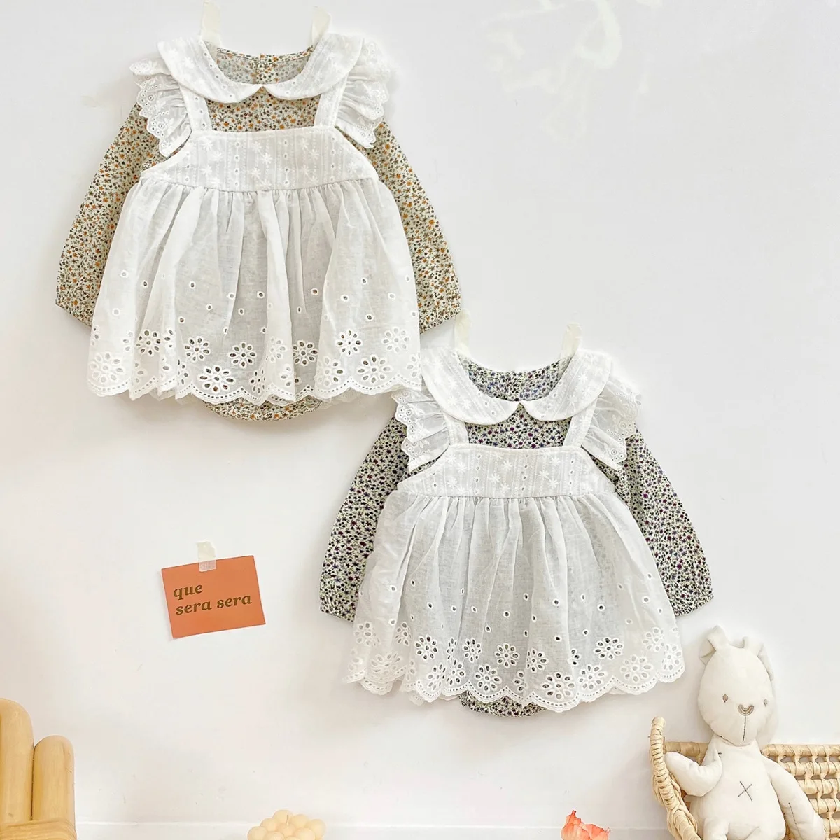 

BOBOTCNUNU 2022 New Fashion Long Sleeve Floral Clothes Baby Girls Cute Bodysuit 2pcs Cotton Jumpsuit