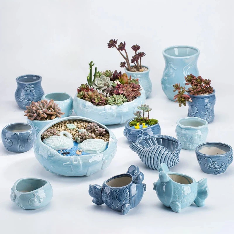 

Домашний садовый горшок морской Керамический Мини цветочный горшок, мультяшный бонсай, горшок для двора, бонсай, подарки в горшке
