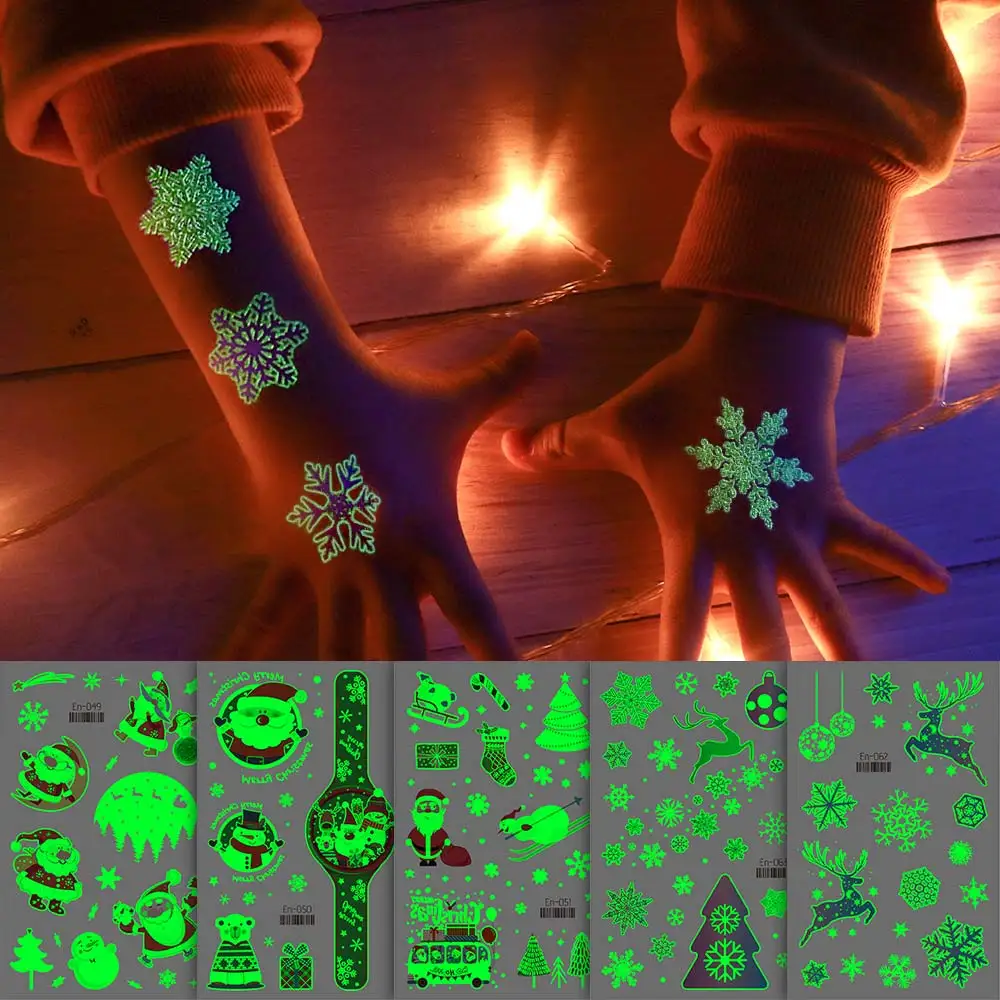 

Christmas Temporary Tattoos Snowflake Watches Luminous Tattoo Sticker for Kids Winter Elements Waterproof Fake Tattoo Children