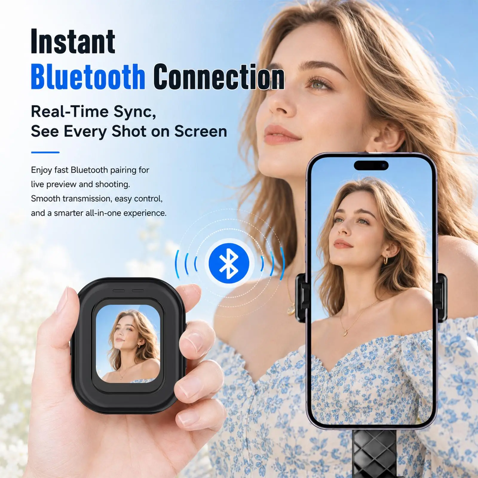 Фото Магнитный монитор для селфи и видеоблогов: внешний Bluetooth-экран для мобильного телефона, для селфи на улице, для прямых трансляций, с функцией разделения экрана №1
