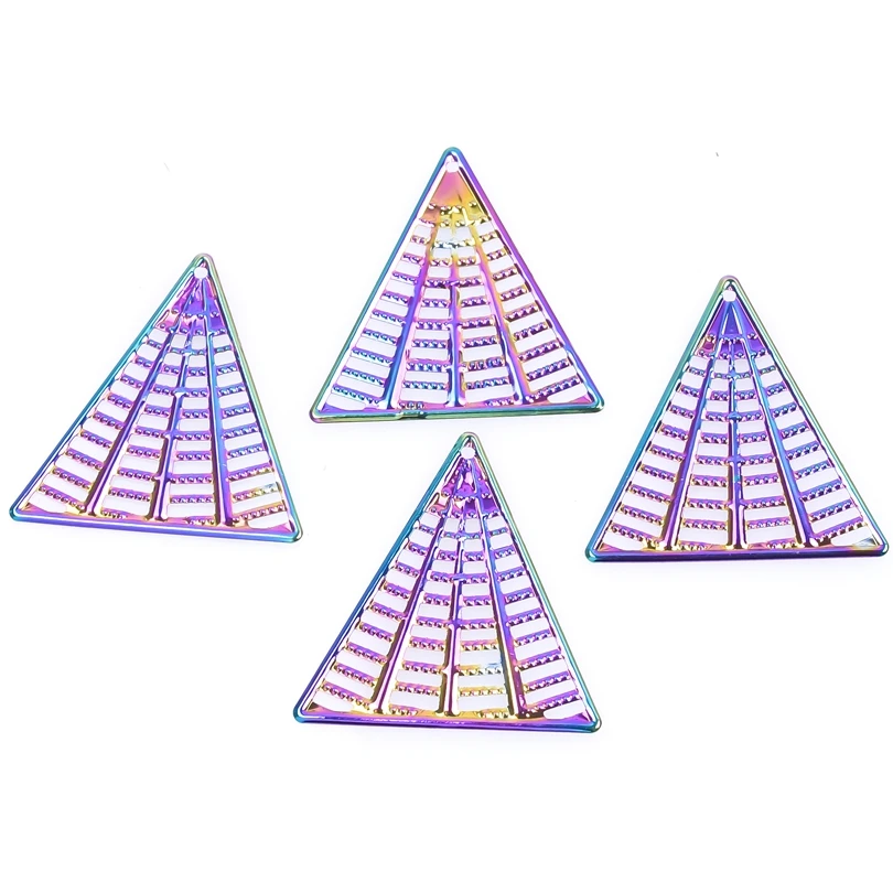 

10PCS New Openwork Triangle Charm Pendant Accessories Rainbow Color For Gift Customied Jewelry Making Earring Necklace Bulk