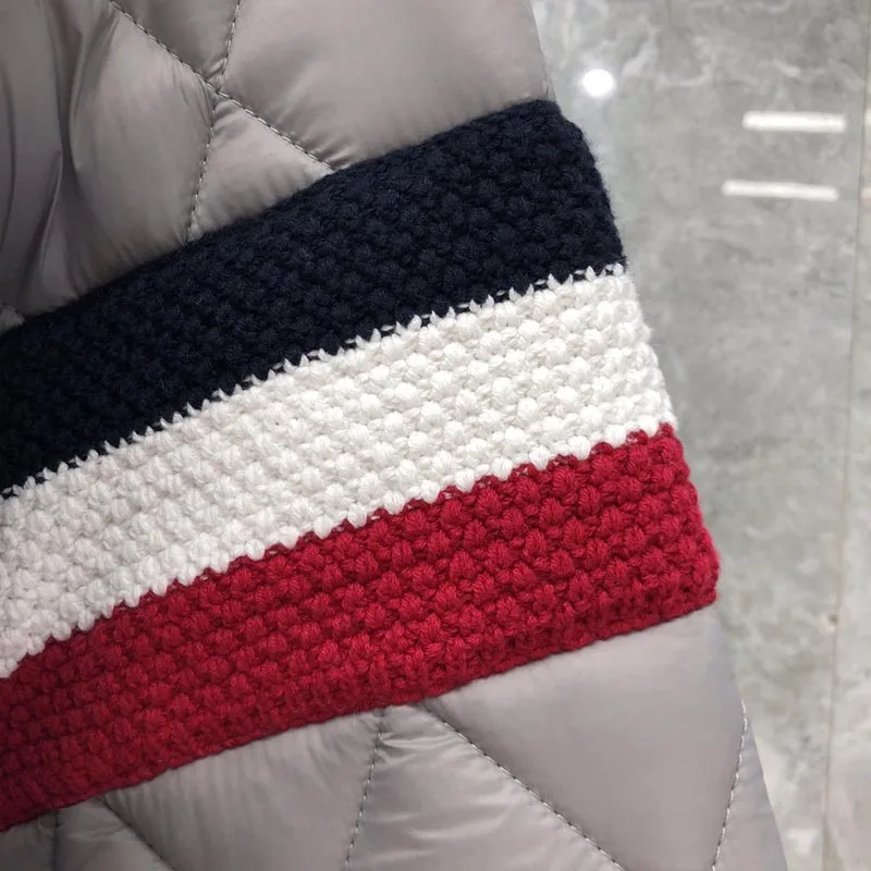 TB THOM Men's Jacket Winter Brand Classic RWB Stripe Diamond Lattice Turtleneck Cotton-Padded Pullovers Luxury Harajuku Jackets